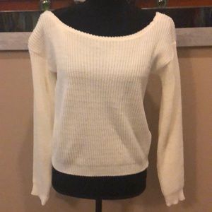 Cream off shoulder crop knitted sweater